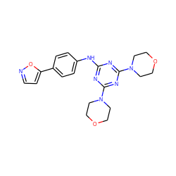 c1cc(-c2ccc(Nc3nc(N4CCOCC4)nc(N4CCOCC4)n3)cc2)on1 ZINC001772622179