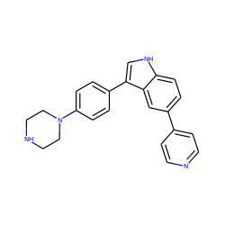 c1cc(-c2ccc3[nH]cc(-c4ccc(N5CCNCC5)cc4)c3c2)ccn1 ZINC000073129810