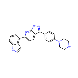 c1cc(-c2ccc3c(-c4ccc(N5CCNCC5)cc4)n[nH]c3n2)c2cc[nH]c2c1 ZINC000073129637