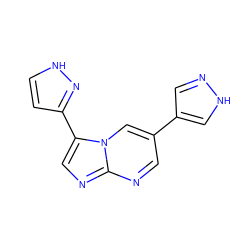 c1cc(-c2cnc3ncc(-c4cn[nH]c4)cn23)n[nH]1 ZINC000053298397