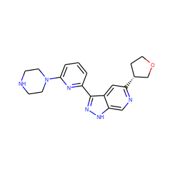 c1cc(-c2n[nH]c3cnc([C@@H]4CCOC4)cc23)nc(N2CCNCC2)c1 ZINC000205257974