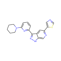 c1cc(-c2n[nH]c3cnc(-c4cncs4)cc23)nc(N2CCCCC2)c1 ZINC000205253323