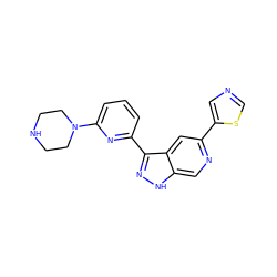 c1cc(-c2n[nH]c3cnc(-c4cncs4)cc23)nc(N2CCNCC2)c1 ZINC000205250585