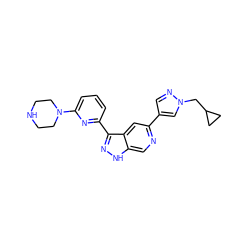 c1cc(-c2n[nH]c3cnc(-c4cnn(CC5CC5)c4)cc23)nc(N2CCNCC2)c1 ZINC000205243912