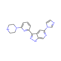 c1cc(-c2n[nH]c3cnc(-n4ccnc4)cc23)nc(N2CCNCC2)c1 ZINC000205271533