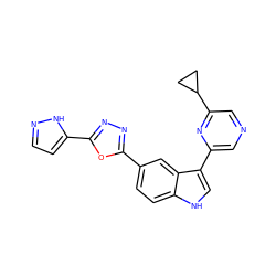 c1cc(-c2nnc(-c3ccc4[nH]cc(-c5cncc(C6CC6)n5)c4c3)o2)[nH]n1 ZINC000145401032