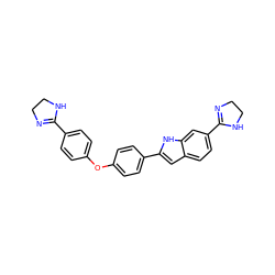 c1cc(C2=NCCN2)ccc1Oc1ccc(-c2cc3ccc(C4=NCCN4)cc3[nH]2)cc1 ZINC000001995715