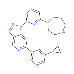 c1cc(N2CCCNCC2)nc(-n2ncc3cnc(-c4cncc(C5CC5)c4)cc32)c1 ZINC000224862129