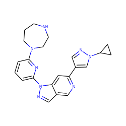 c1cc(N2CCCNCC2)nc(-n2ncc3cnc(-c4cnn(C5CC5)c4)cc32)c1 ZINC000211050561