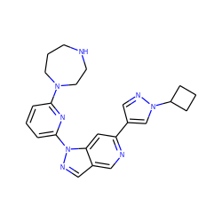 c1cc(N2CCCNCC2)nc(-n2ncc3cnc(-c4cnn(C5CCC5)c4)cc32)c1 ZINC000211044273