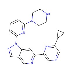 c1cc(N2CCNCC2)nc(-n2ncc3cnc(-c4cncc(C5CC5)n4)cc32)c1 ZINC000211047114