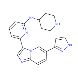 c1cc(NC2CCNCC2)nc(-c2cnc3ccc(-c4cc[nH]n4)cn23)c1 ZINC000029044785