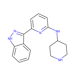 c1cc(NC2CCNCC2)nc(-c2n[nH]c3ccccc23)c1 ZINC000040429114