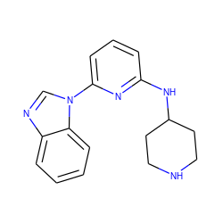 c1cc(NC2CCNCC2)nc(-n2cnc3ccccc32)c1 ZINC000029045406