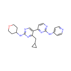 c1cc(Nc2nccc(-c3cnc(NC4CCOCC4)nc3CC3CC3)n2)ccn1 ZINC000653719631