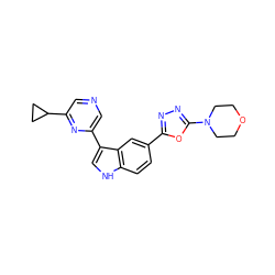 c1cc2[nH]cc(-c3cncc(C4CC4)n3)c2cc1-c1nnc(N2CCOCC2)o1 ZINC000145411717