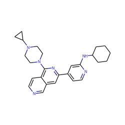 c1cc2c(N3CCN(C4CC4)CC3)nc(-c3ccnc(NC4CCCCC4)c3)cc2cn1 ZINC000058592542