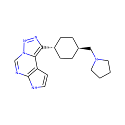 c1cc2c(ncn3nnc([C@H]4CC[C@H](CN5CCCC5)CC4)c23)[nH]1 ZINC001772618158