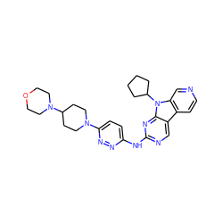 c1cc2c3cnc(Nc4ccc(N5CCC(N6CCOCC6)CC5)nn4)nc3n(C3CCCC3)c2cn1 ZINC000169706897