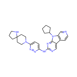 c1cc2c3cnc(Nc4ccc(N5CCC6(CCCN6)CC5)nn4)nc3n(C3CCCC3)c2cn1 ZINC000169706727