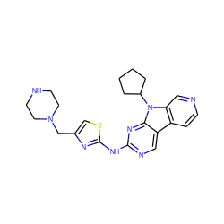 c1cc2c3cnc(Nc4nc(CN5CCNCC5)cs4)nc3n(C3CCCC3)c2cn1 ZINC000117683725