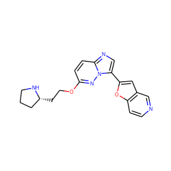 c1cc2oc(-c3cnc4ccc(OCC[C@@H]5CCCN5)nn34)cc2cn1 ZINC000205347081