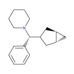 c1ccc([C@@H](C2C[C@H]3C[C@@H]3C2)N2CCCCC2)cc1 ZINC000101616423