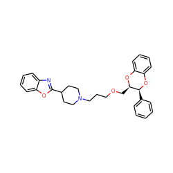 c1ccc([C@@H]2Oc3ccccc3O[C@@H]2COCCCN2CCC(c3nc4ccccc4o3)CC2)cc1 ZINC000169312222