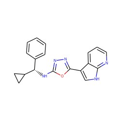 c1ccc([C@H](Nc2nnc(-c3c[nH]c4ncccc34)o2)C2CC2)cc1 ZINC000103245755