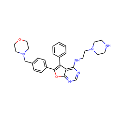 c1ccc(-c2c(-c3ccc(CN4CCOCC4)cc3)oc3ncnc(NCCN4CCNCC4)c23)cc1 ZINC000028879263