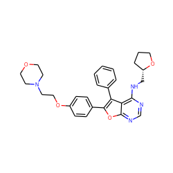 c1ccc(-c2c(-c3ccc(OCCN4CCOCC4)cc3)oc3ncnc(NC[C@@H]4CCCO4)c23)cc1 ZINC000084741486