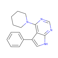 c1ccc(-c2c[nH]c3ncnc(N4CCCCC4)c23)cc1 ZINC000063539960