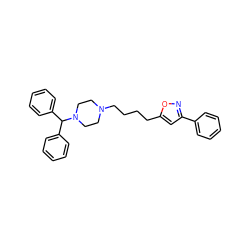 c1ccc(-c2cc(CCCCN3CCN(C(c4ccccc4)c4ccccc4)CC3)on2)cc1 ZINC000022924687