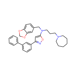 c1ccc(-c2cccc(-c3cc(N(CCCN4CCCCCC4)Cc4ccc5c(c4)OCO5)on3)c2)cc1 ZINC000013437527