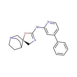 c1ccc(-c2ccnc(NC3=NC[C@@]4(CN5CCC4CC5)O3)c2)cc1 ZINC000114088286