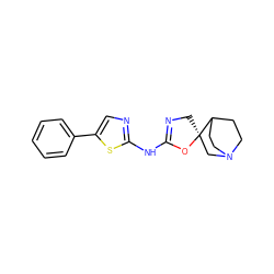 c1ccc(-c2cnc(NC3=NC[C@]4(CN5CCC4CC5)O3)s2)cc1 ZINC000114087837