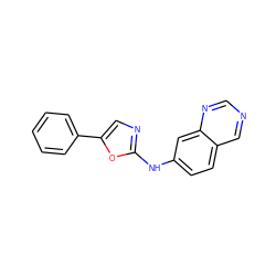 c1ccc(-c2cnc(Nc3ccc4cncnc4c3)o2)cc1 ZINC000012354226