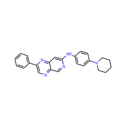 c1ccc(-c2cnc3cnc(Nc4ccc(N5CCCCC5)cc4)cc3n2)cc1 ZINC000653726382