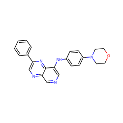 c1ccc(-c2cnc3cncc(Nc4ccc(N5CCOCC5)cc4)c3n2)cc1 ZINC000200649729