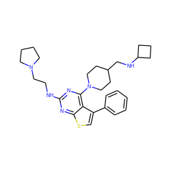 c1ccc(-c2csc3nc(NCCN4CCCC4)nc(N4CCC(CNC5CCC5)CC4)c23)cc1 ZINC000146449445