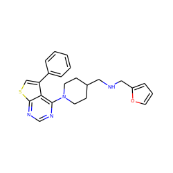 c1ccc(-c2csc3ncnc(N4CCC(CNCc5ccco5)CC4)c23)cc1 ZINC000653778461