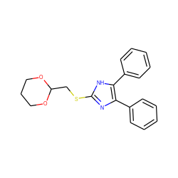 c1ccc(-c2nc(SCC3OCCCO3)[nH]c2-c2ccccc2)cc1 ZINC000013730610