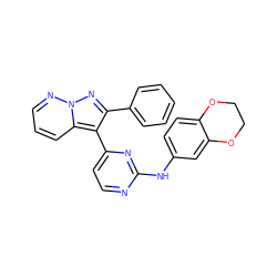 c1ccc(-c2nn3ncccc3c2-c2ccnc(Nc3ccc4c(c3)OCCO4)n2)cc1 ZINC000013582668