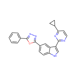 c1ccc(-c2nnc(-c3ccc4[nH]cc(-c5nccc(C6CC6)n5)c4c3)o2)cc1 ZINC000221720144