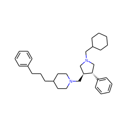 c1ccc(CCCC2CCN(C[C@H]3CN(CC4CCCCC4)C[C@@H]3c3ccccc3)CC2)cc1 ZINC000003921838