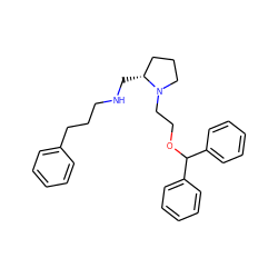 c1ccc(CCCNC[C@@H]2CCCN2CCOC(c2ccccc2)c2ccccc2)cc1 ZINC000022938539