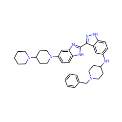 c1ccc(CN2CCC(Nc3ccc4[nH]nc(-c5nc6cc(N7CCC(N8CCCCC8)CC7)ccc6[nH]5)c4c3)CC2)cc1 ZINC000036241952