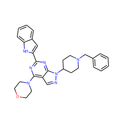 c1ccc(CN2CCC(n3ncc4c(N5CCOCC5)nc(-c5cc6ccccc6[nH]5)nc43)CC2)cc1 ZINC000045334617