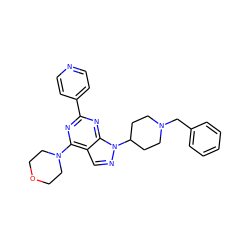 c1ccc(CN2CCC(n3ncc4c(N5CCOCC5)nc(-c5ccncc5)nc43)CC2)cc1 ZINC000045284514