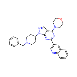 c1ccc(CN2CCC(n3ncc4c(N5CCOCC5)nc(-c5cnc6ccccc6c5)nc43)CC2)cc1 ZINC000045285885